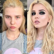 Девушки с макияжем и без него (16 фото)