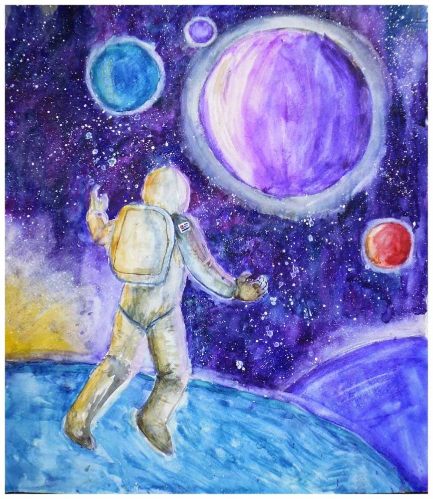 Космос для детей 7 8 лет. Рисунок на тему космос. Рисунок на космическую тему. Рисование для детей космос. Рисунок ко Дню космонавтики.