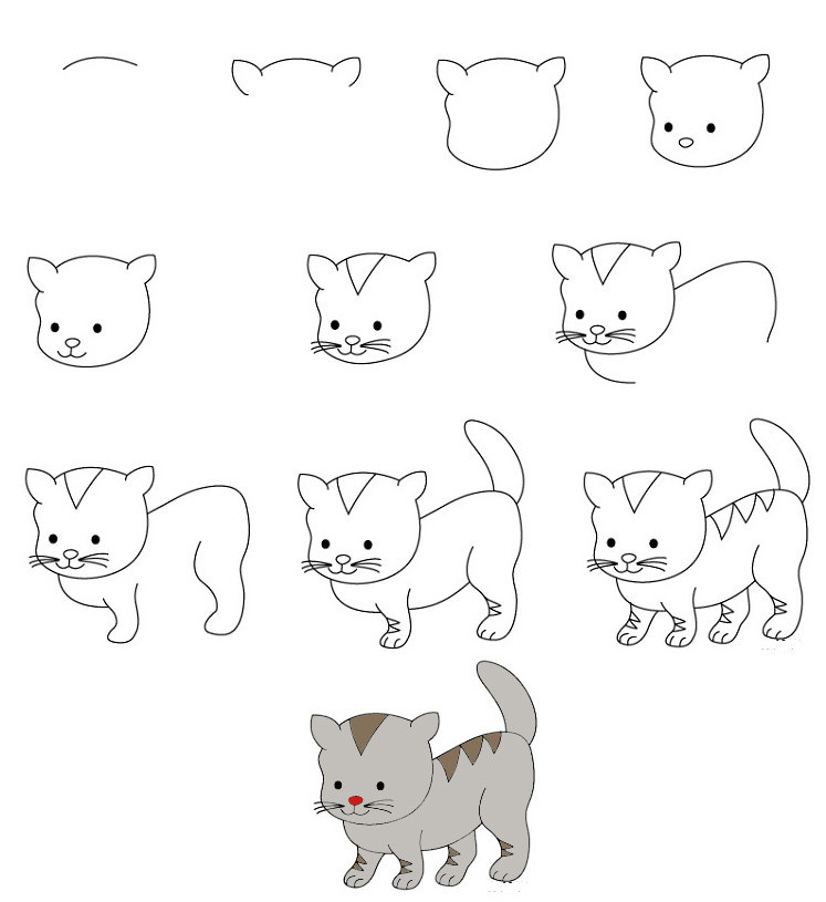 Котенок карандашом поэтапно. Котики для рисования. Рисунок котенка поэтапно. Легкий котик для срисовки. Рисунки котят для срисовки.