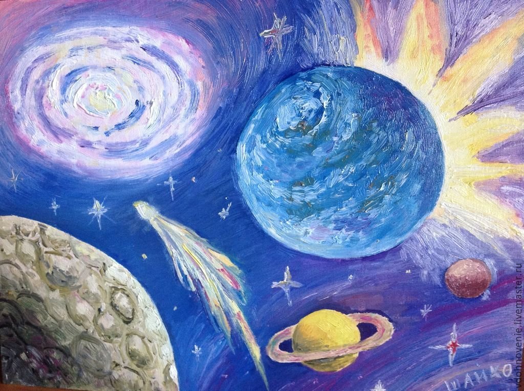 Рисунок планет в космосе. Рисунок на тему космос. Рисунок на туму космас. Космический пейзаж для детей. Рисунок на космическую тему.