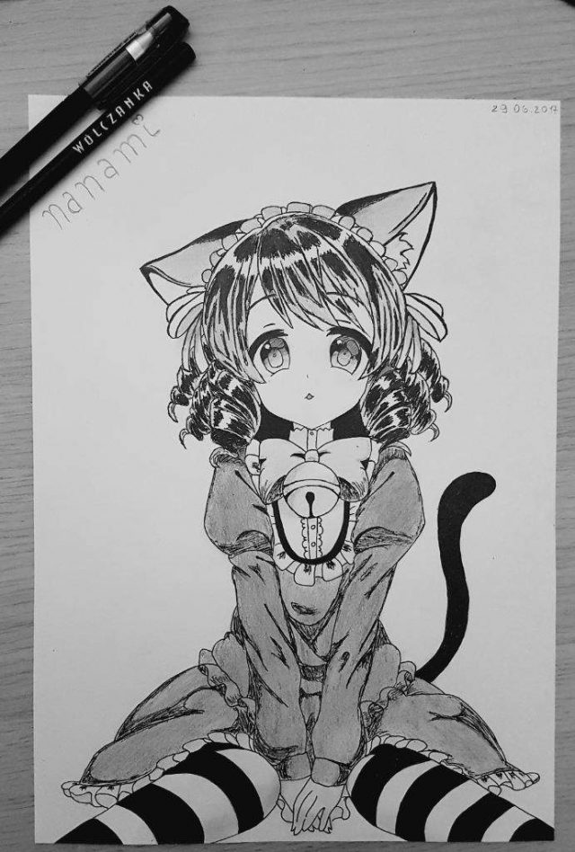 Рисунок кота чёрной гелевой ручкой