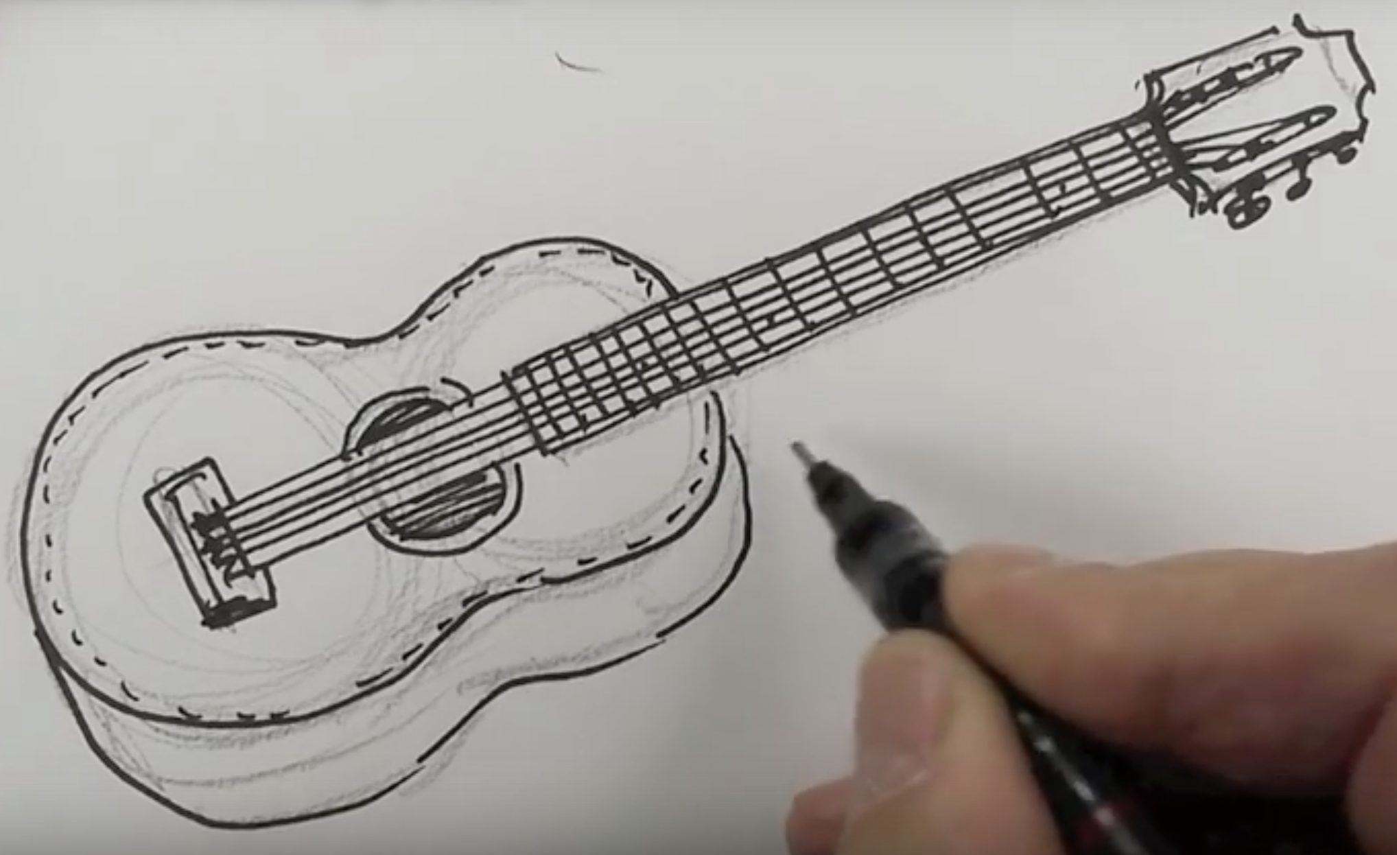 Поэтапное рисование гитары карандашом