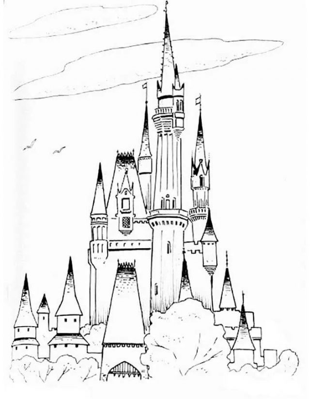 Замок черно белая картинка для детей