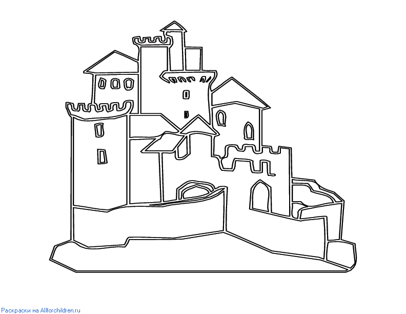 Замок рисунок 6 класс. Замок для срисовки. Контур средневекового замка. Город крепость раскраска. Средневековые замки детские рисунки.