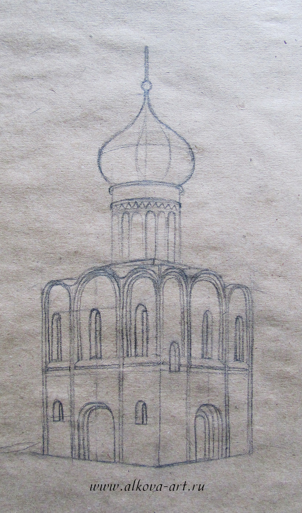 Эскиз церкви карандашом