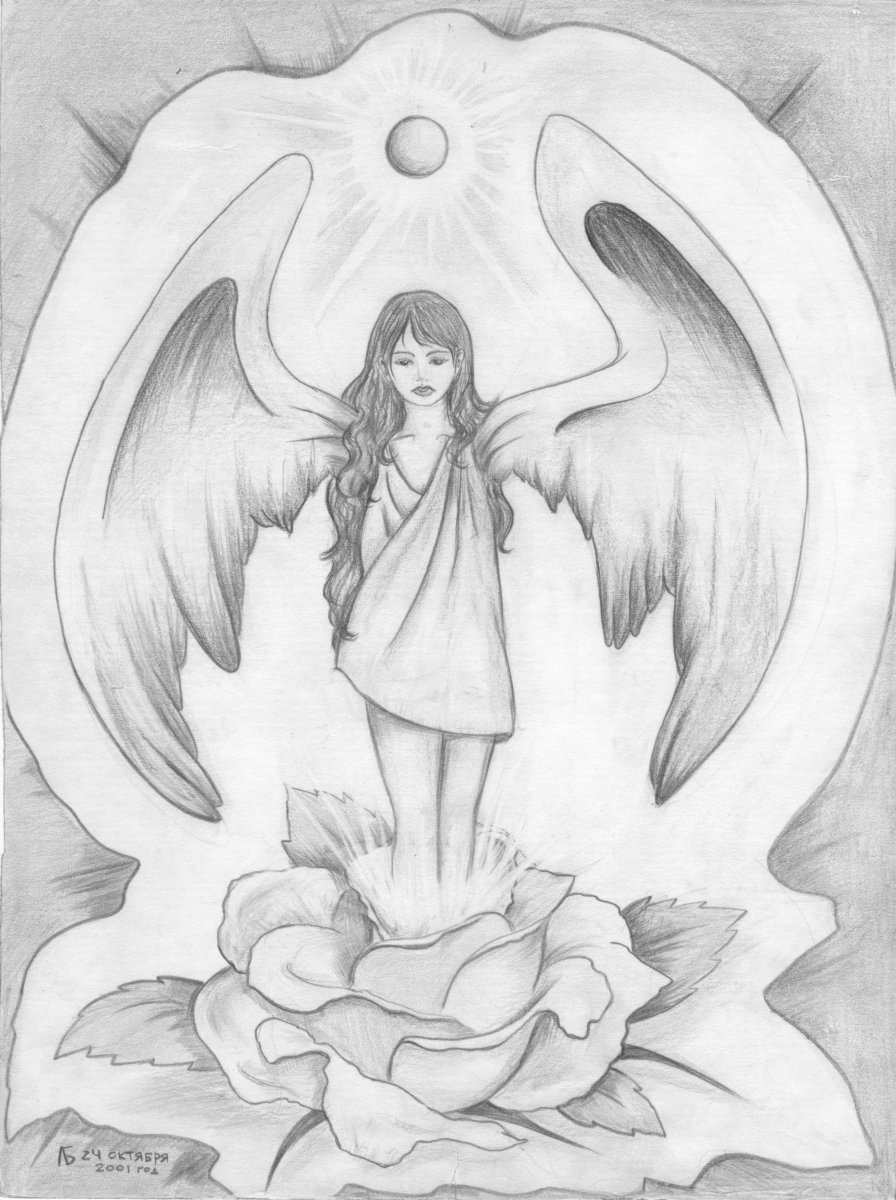 Рисунки карандашом девушки с крыльями