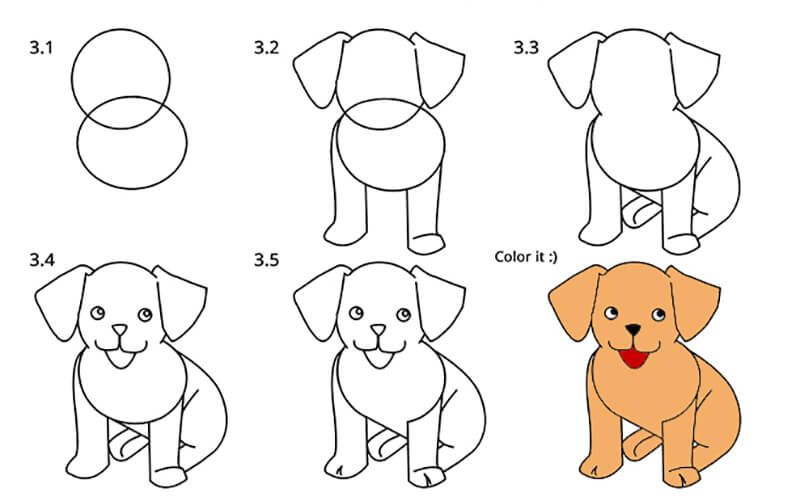 Рисунок собаки по этапно