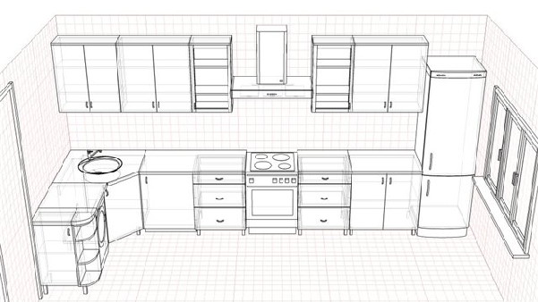Как нарисовать угловую кухню карандашом