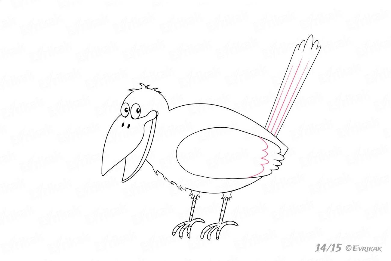 Ворона рисунок для детей карандашом