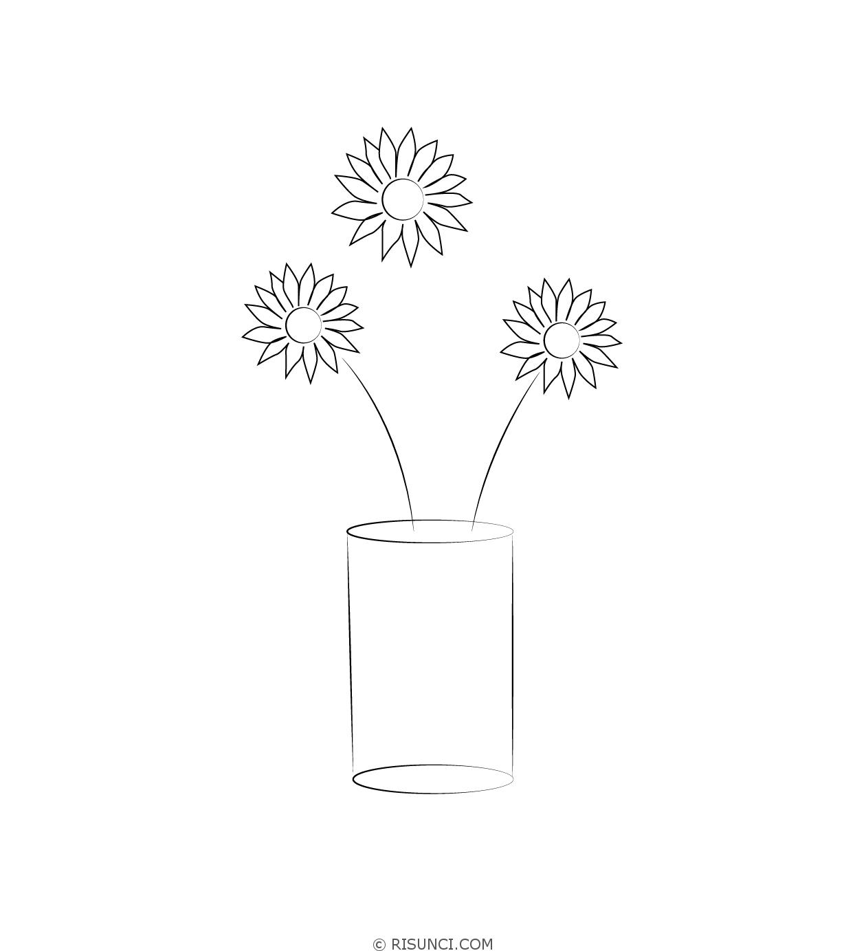 Нарисовать цветы в вазе поэтапно