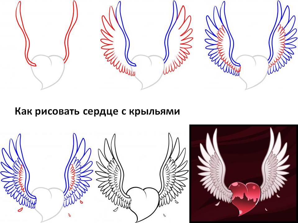 Сердечко с крылышками как нарисовать