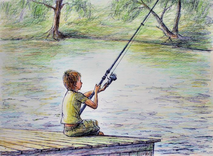 Рисунок рыбалка на озере