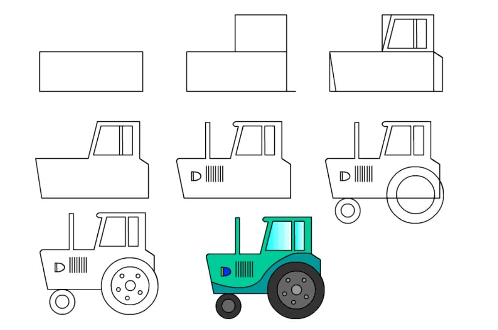 Как нарисовать квадробику. Трактор синий трактор схема. Рисунок трактора МТЗ 82. Трактор рисунок для детей. Поэтапное рисование трактора.