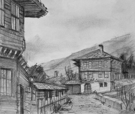 depositphotos 27644349 stock photo drawing of traditional old houses