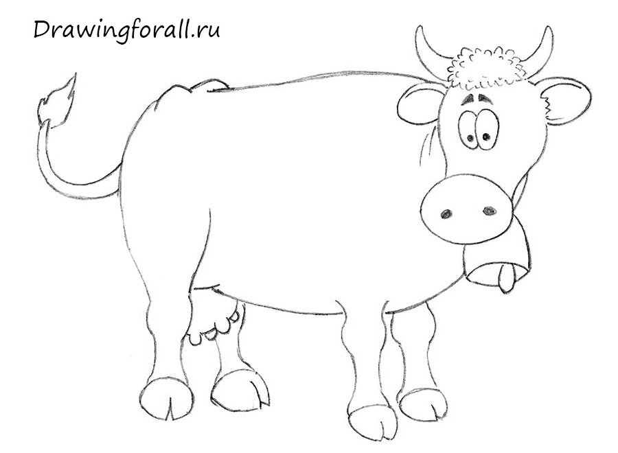 Рисунок карандашом корова. 