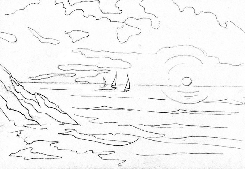 Морской рисунок карандашом