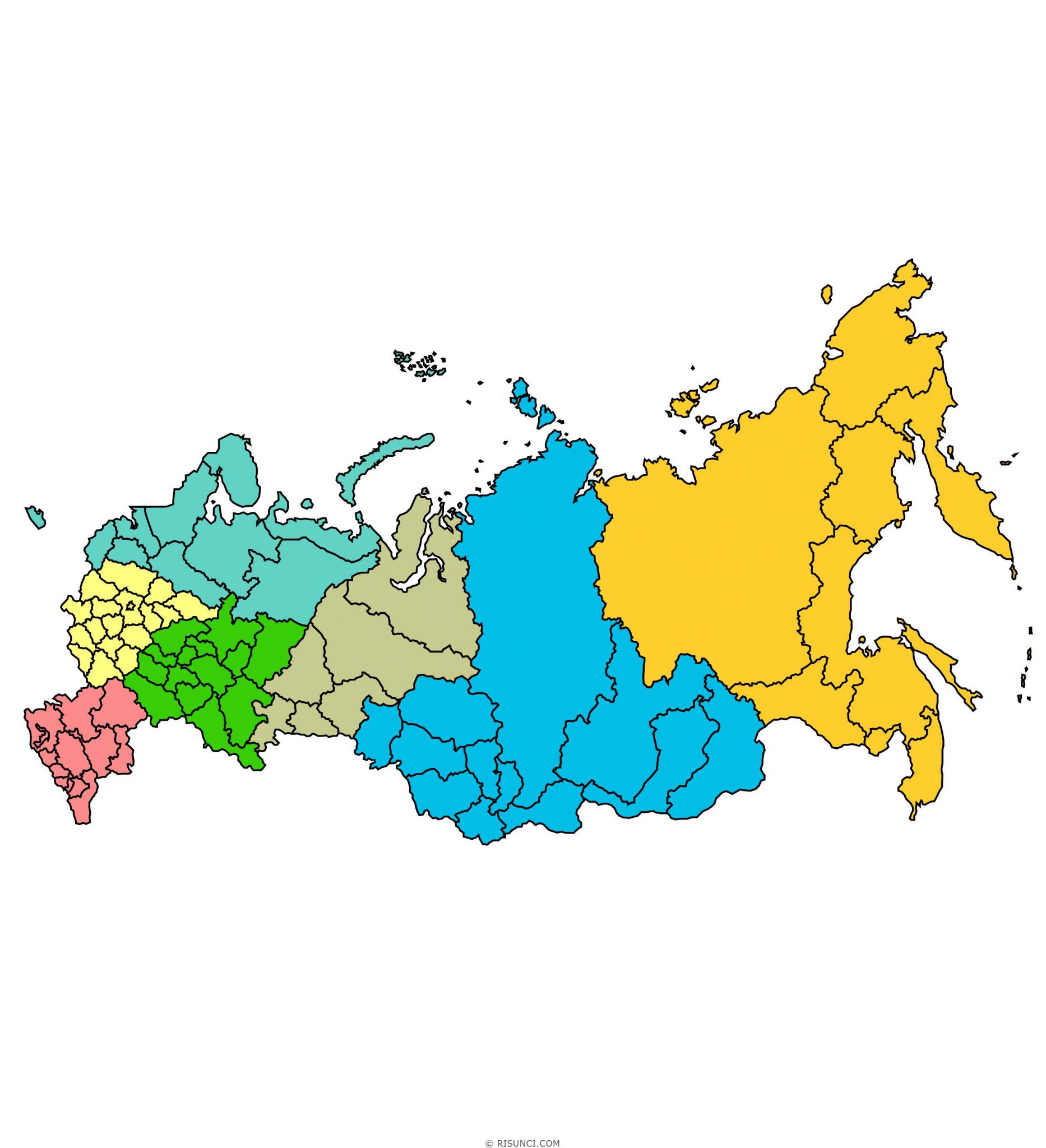 Контурная карта россии федеральные округа