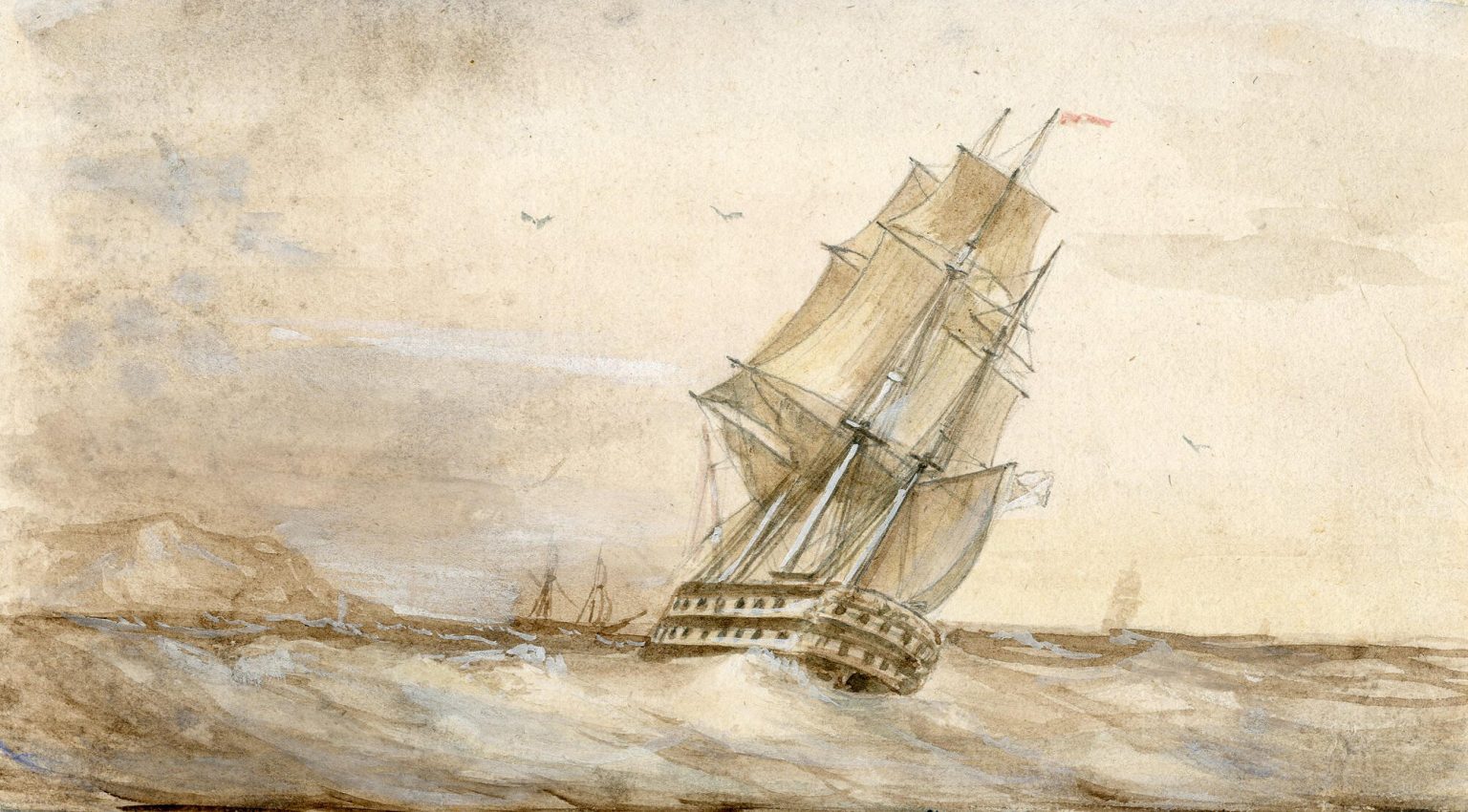 Корабль в море рисунок