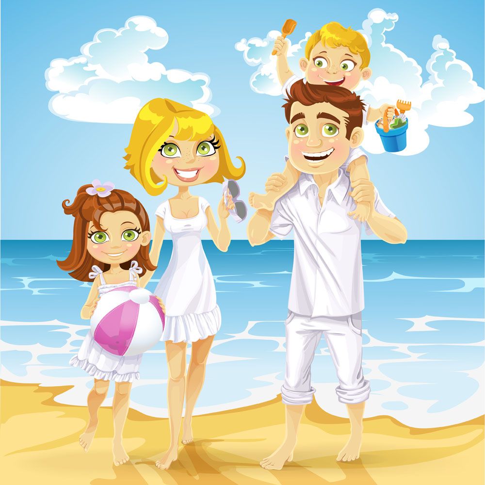 Мультяшная семья на море