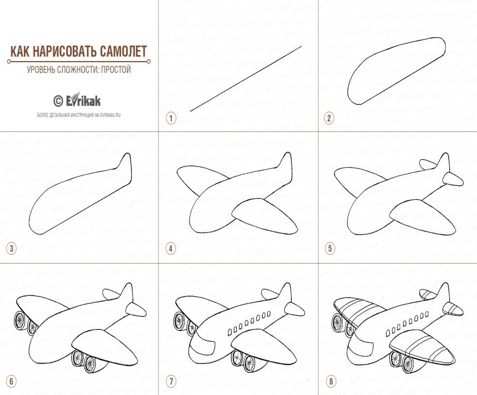Нарисовать карандашом самолет для детей
