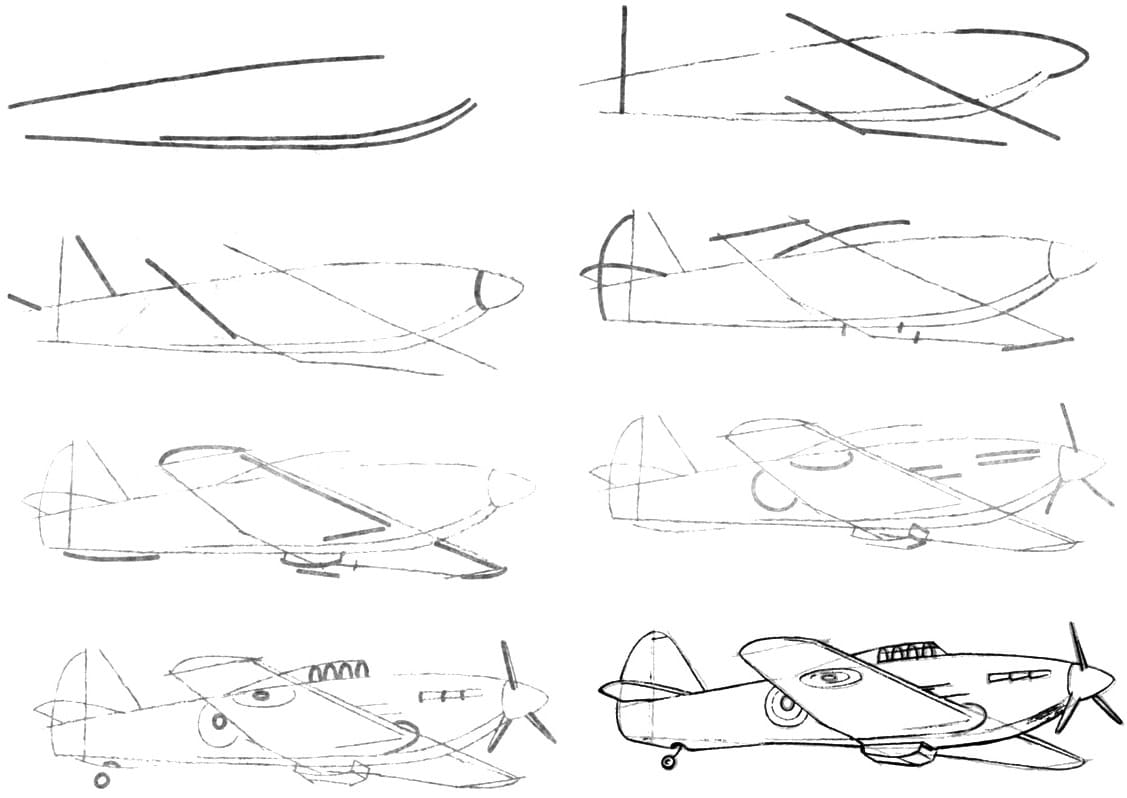 Самолет рисунок для детей карандашом поэтапно