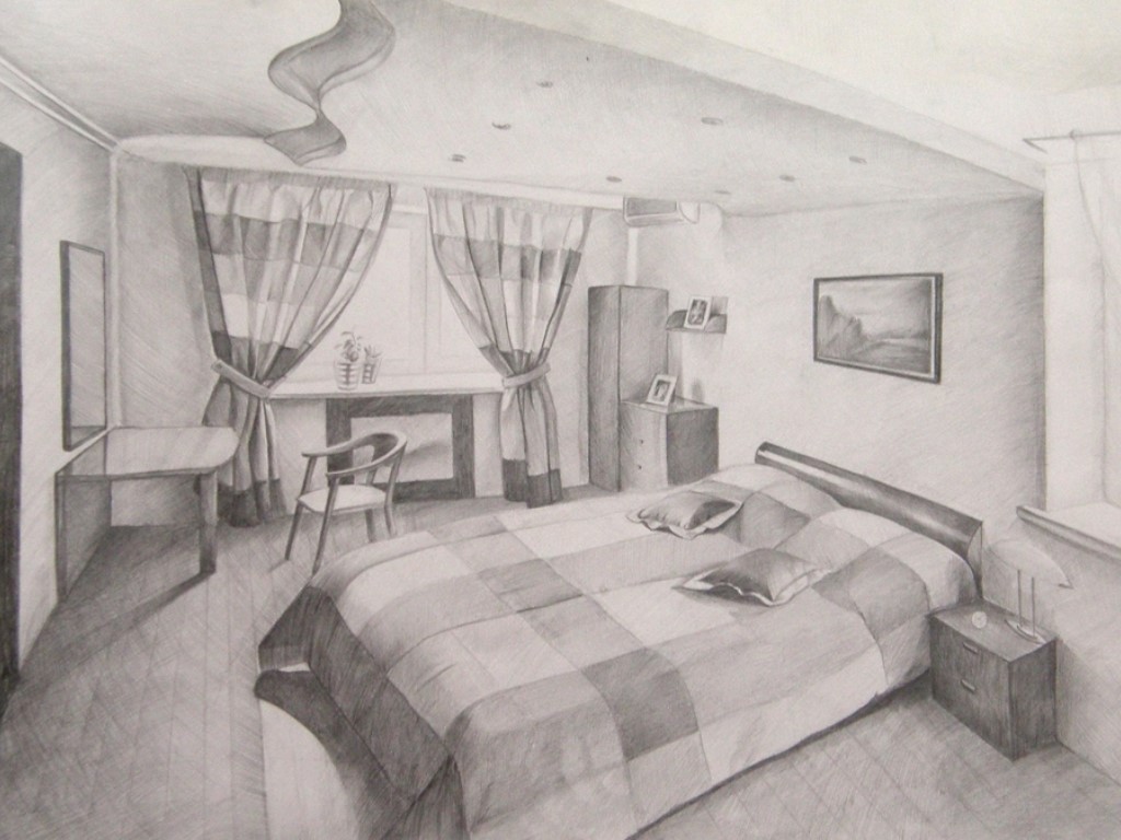 Комната в объеме рисунок карандашом