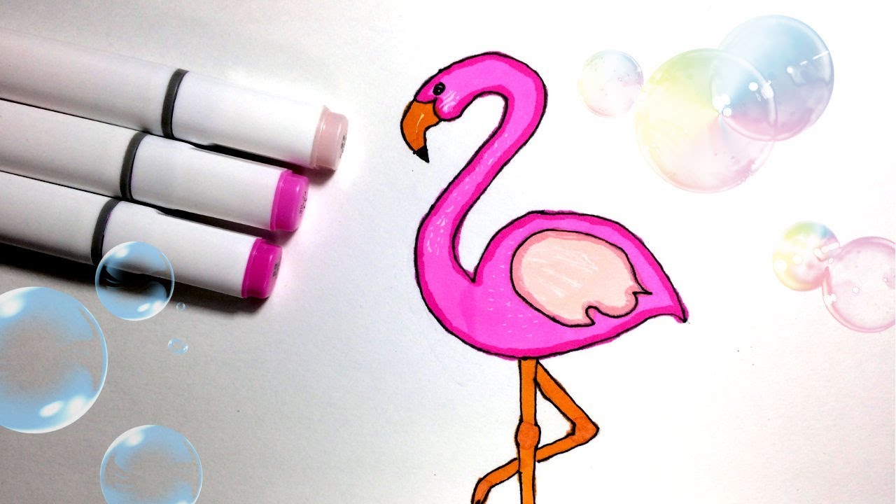 Рисунки маркерами для срисовки Фламинго